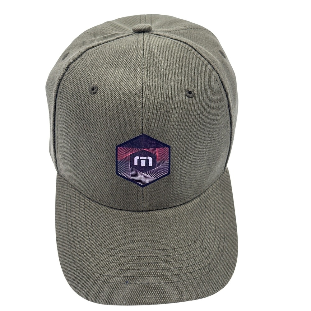 Mens Olive Green Adjustable Golf Hat w/Vinyl Hexagon Logo Cap